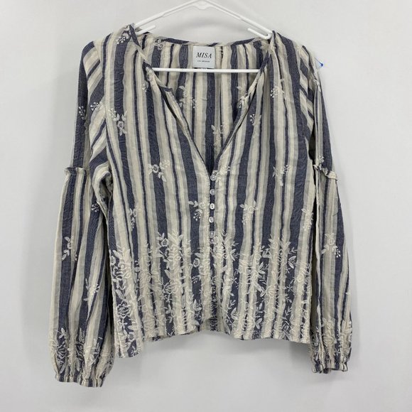 Misa Los Angeles Blue Striped Blouse Medium - Picture 1 of 8